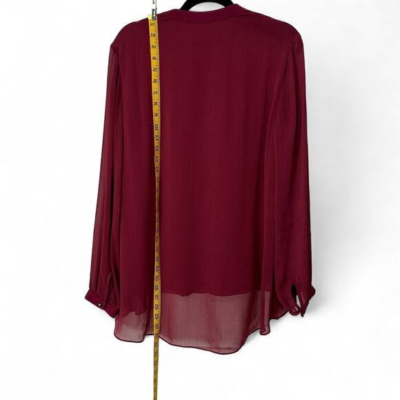 Soft Surroundings Burgundy Collarless Capizzi Top with Sheer Sleeves (L) - Picture 7 of 11